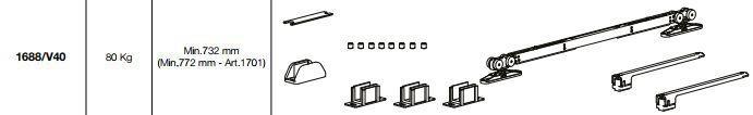 KIT k.0324.9 ex 1688/V40 x 1 PORTA VETRO MIN.1100mm 2 AMMORT